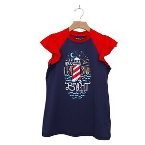 Cat and Jack Rushguard Girls XL 14/16 Navy Butterfly Sleeve Summer Outdoor